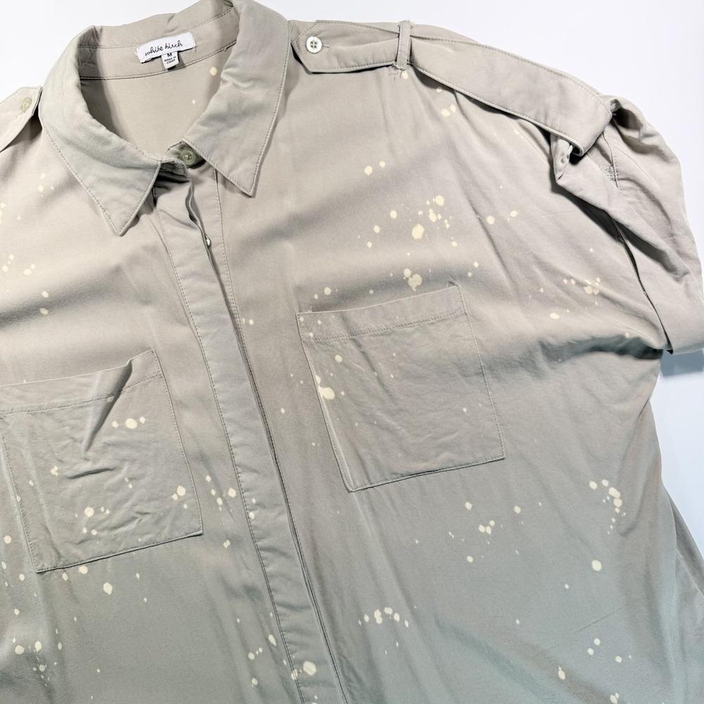 White Birch Women's Khaki‎ Shirt Bleach Spots Grunge Core M